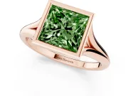 Fancy Green Bezel Set Princess Cut Diamond Solitaire Ring Set in Rose gold with Tapered Band
