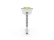 Fancy Yellow Round Cut Diamond Halo Engagement Ring Set in Platinum with Pavé Band and Round Halo Stones