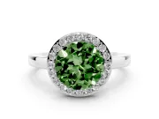 Round Thin Halo Low Profile Engagement Ring Setting for a Fancy Green Lab-Grown Diamond | Slim Plain Band | White Gold