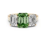 Emerald Cut Three Stone Engagement Ring Setting for a Fancy Green Lab-Grown Diamond | Basket Prong Heads | Yellow Gold