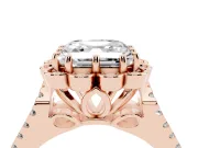 Asscher Cut Petal Frame Floral Halo Engagement Ring Setting | Pavé Split Shank | Rose Gold
