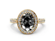 Oval Milgrain Halo Engagement Ring Setting for a Black Center | Side Stones | Yellow Gold