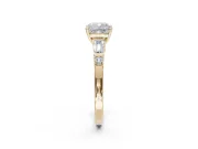 Cushion Cut Tapered Baguette Engagement Ring Setting | Bar Set Sides | Yellow Gold