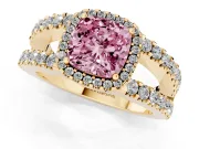Cushion Cut Halo Engagement Ring Setting for a Fancy Pink Lab-Grown Diamond | Yellow Gold