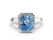 Radiant Cut Knife-Edge Halo Engagement Ring Setting for a Fancy Blue Lab-Grown Diamond | White Gold