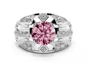 Round Art Deco Engagement Ring Setting for a Fancy Pink Lab-Grown Diamond | Sterling Silver