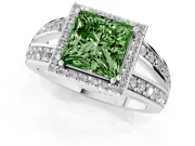 Princess Cut Halo Engagement Ring Setting for a Fancy Green Lab-Grown Diamond | Two-Row Pave Split Shank | White Gold