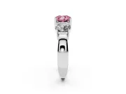 Cushion Cut Three Stone Engagement Ring Setting for a Fancy Pink Lab-Grown Diamond | Wide Plain Band | Platinum