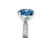 Fancy Blue Heart Cut Diamond Solitaire Milgrain Engraved Band Set in Platinum with Prong Setting