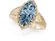 Marquise Split Shank Halo Engagement Ring Setting for a Fancy Blue Lab-Grown Diamond | Yellow Gold