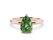 Fancy Green Pear Cut Diamond Solitaire Engagement Ring Set in Rose gold with Prong Setting and Polished Band