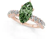 Fancy Green Marquise Cut Diamond Solitaire Ring Set in Rose gold with Shared Prong Pavé Band