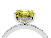 Fancy Yellow Asscher Cut Diamond Pavé Band Ring Set in White gold with Prong-Set Center Stone