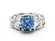 Cushion Cut Leaf Bypass Engagement Ring Setting for a Fancy Blue Lab-Grown Diamond | Platinum