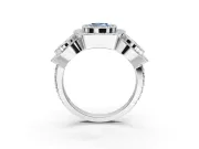 Cushion Cut Three Stone Halo Engagement Ring Setting for a Fancy Blue Lab-Grown Diamond | White Gold
