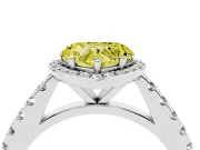 Fancy Yellow Heart Cut Diamond Halo Engagement Ring Set in Platinum with Pavé Band and Prong Setting