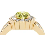 Fancy Yellow Oval Cut Diamond Scalloped Halo Ring Set in Yellow gold with Pavé Split Shank