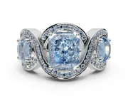 Radiant Cut Three Stone Engagement Ring Setting for a Fancy Blue Lab-Grown Diamond | Pavé Wave Band | Sterling Silver