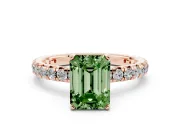 Fancy Green Emerald Cut Diamond Pavé Solitaire Ring Set in Rose gold with Round Band and Prong Setting