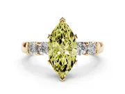 Fancy Yellow Marquise Cut Diamond Five-Stone Prong Set Engagement Ring Set in Yellow gold with Channel Band