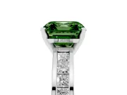 Fancy Green Asscher Cut Diamond Solitaire Ring Set in White gold with Channel-Set Band and Prong Setting