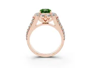 Fancy Green Radiant Cut Diamond Halo Engagement Ring Set in Rose gold with Split Shank and Prong Setting