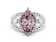 Fancy Pink Marquise Cut Diamond Halo Ring Set in Silver with Twisted Band and Prong Setting