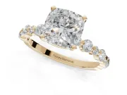 Cushion Cut Pavé Solitaire Engagement Ring Setting | Alternating Accents | Yellow Gold