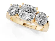 Cushion Cut Three Stone Engagement Ring Setting | Wide Plain Band | Yellow Gold