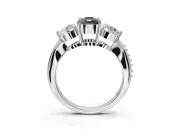 Fancy Black Cushion Cut Lab-Grown Diamond Three-Stone Ring Set in Sterling Silver with Channel-Set Band and Prong Setting