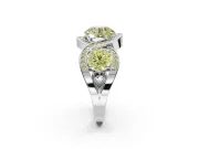 Round Three Stone Halo Engagement Ring Setting for a Fancy Yellow Lab-Grown Diamond | Pavé Wave Band | Platinum