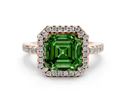 Asscher Cut Pave Halo Engagement Ring Setting for a Fancy Green Lab-Grown Diamond | Rose Gold