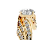 Round Bypass Hidden Halo Engagement Ring Setting | Graduated Pavé | Yellow Gold