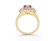 Fancy Pink Asscher Cut Diamond Halo Split Shank Engagement Ring Set in Yellow gold with Prong-Held Center Stone