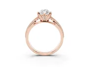 Marquise Cut Diamond Solitaire Ring Set in Rose gold with Milgrain Double Row Round Pavé Band