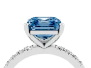Fancy Blue Asscher Cut Diamond Pavé Band Solitaire Set in Platinum with Prong Setting