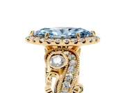 Marquise Vintage Halo Engagement Ring Setting for a Fancy Blue Lab-Grown Diamond | Bezel Shoulder Accents | Yellow Gold
