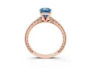 Fancy Blue Radiant Cut Diamond Solitaire Milgrain Engraved Band Set in Rose gold with Prong Setting