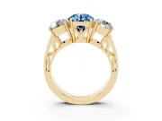 Round Engagement Ring Setting for a Fancy Blue Lab-Grown Diamond | Three Stone | Yellow Gold