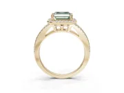 Asscher Cut Halo Split Shank Engagement Ring Setting for a Fancy Green Lab-Grown Diamond | Pavé Shoulders | Yellow Gold