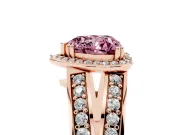 Fancy Pink Heart Cut Diamond Halo Ring Set in Rose gold with Double Pavé Split Shank