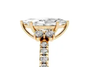 Marquise Side Stone Pave Engagement Ring Setting | Paired Round Accents | Yellow Gold