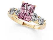Radiant Cut Five Stone Engagement Ring Setting for a Fancy Pink Lab-Grown Diamond | Prong Set Side Stones | Yellow Gold