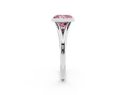 Fancy Pink Bezel Set Radiant Cut Diamond Solitaire Ring Set in White gold with Tapered Band