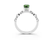 Fancy Green Emerald Cut Diamond Solitaire Ring Set in White gold with Ribbon Twist Band, Round Accents and Prong Setting