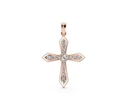 Round Lab-Grown Diamond Vintage Milgrain Cross Pendant Necklace | Pointed Arms | Rose Gold