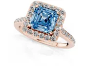 Asscher Cut Halo Engagement Ring Setting for a Fancy Blue Lab-Grown Diamond | Rose Gold - Design NV-24729