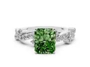 Fancy Green Radiant Cut Diamond Solitaire Twisted Band Set in Platinum with Pavé Setting