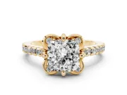 Cushion Cut Floral Petal Engagement Ring Setting | Petal Accents | Yellow Gold