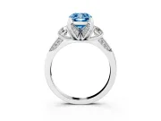 Cushion Cut Hidden Halo Three Stone Engagement Ring Setting for a Fancy Blue Lab-Grown Diamond | Sterling Silver